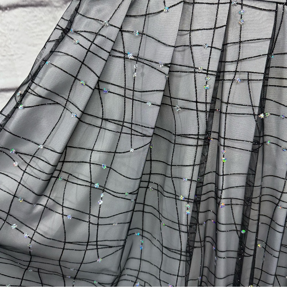 ADRIANNA PAPELL Evening Essential Skirt 12 Side Zip Black Embellished tulle VTG - Picture 4 of 13